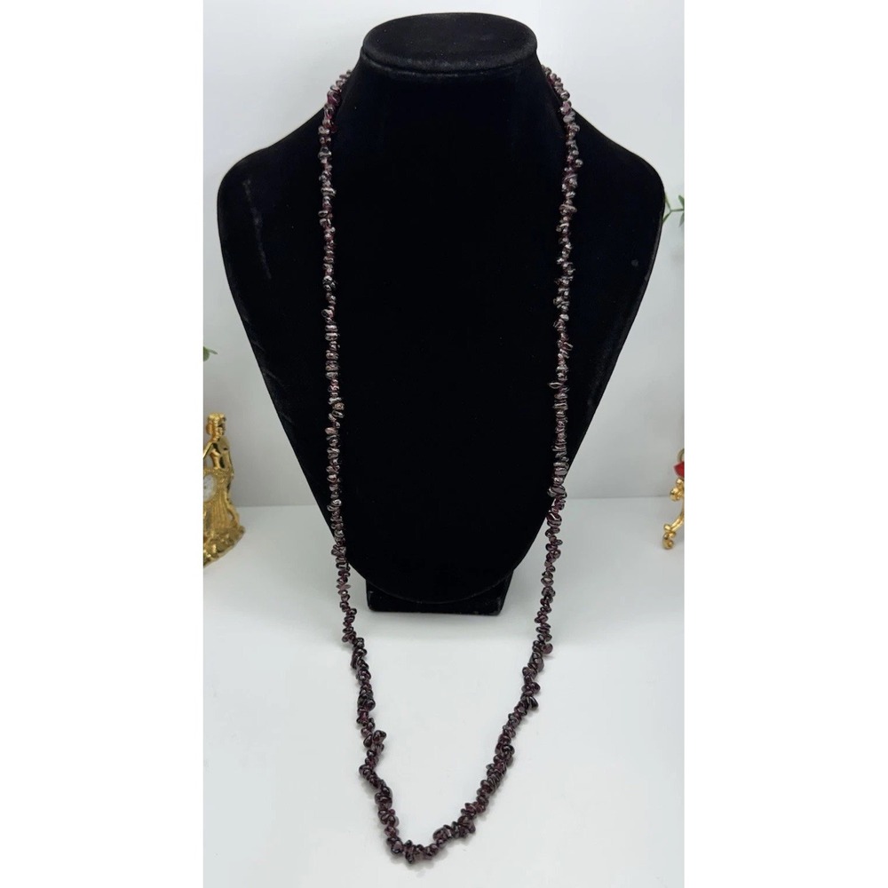 Vintage Dark Burgundy Garnet Gemstone Beaded Cluster Necklace Long Bohemian 33"